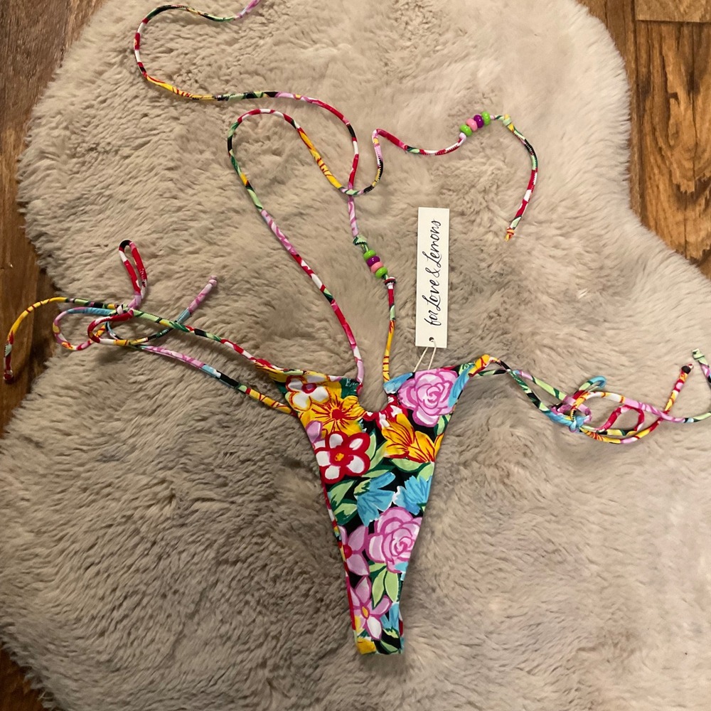 For Love And Lemons Size XS Floral Print Bikini‎ Bottom Only Multi Color Thong